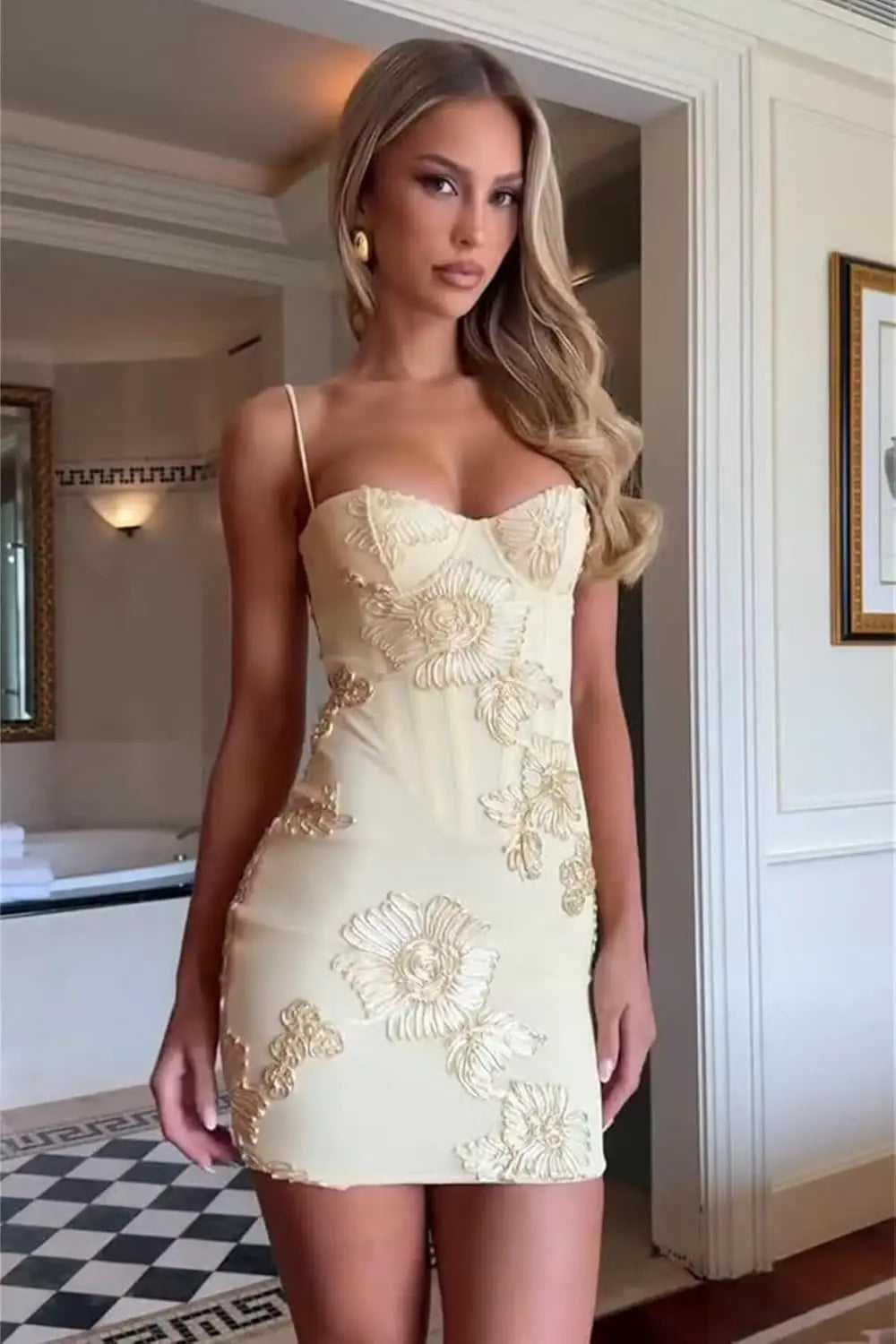 Pearl Embroidery Mini Gown