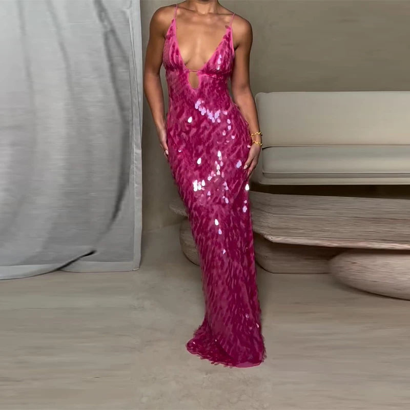 Roxanne Sequin Backless Gown