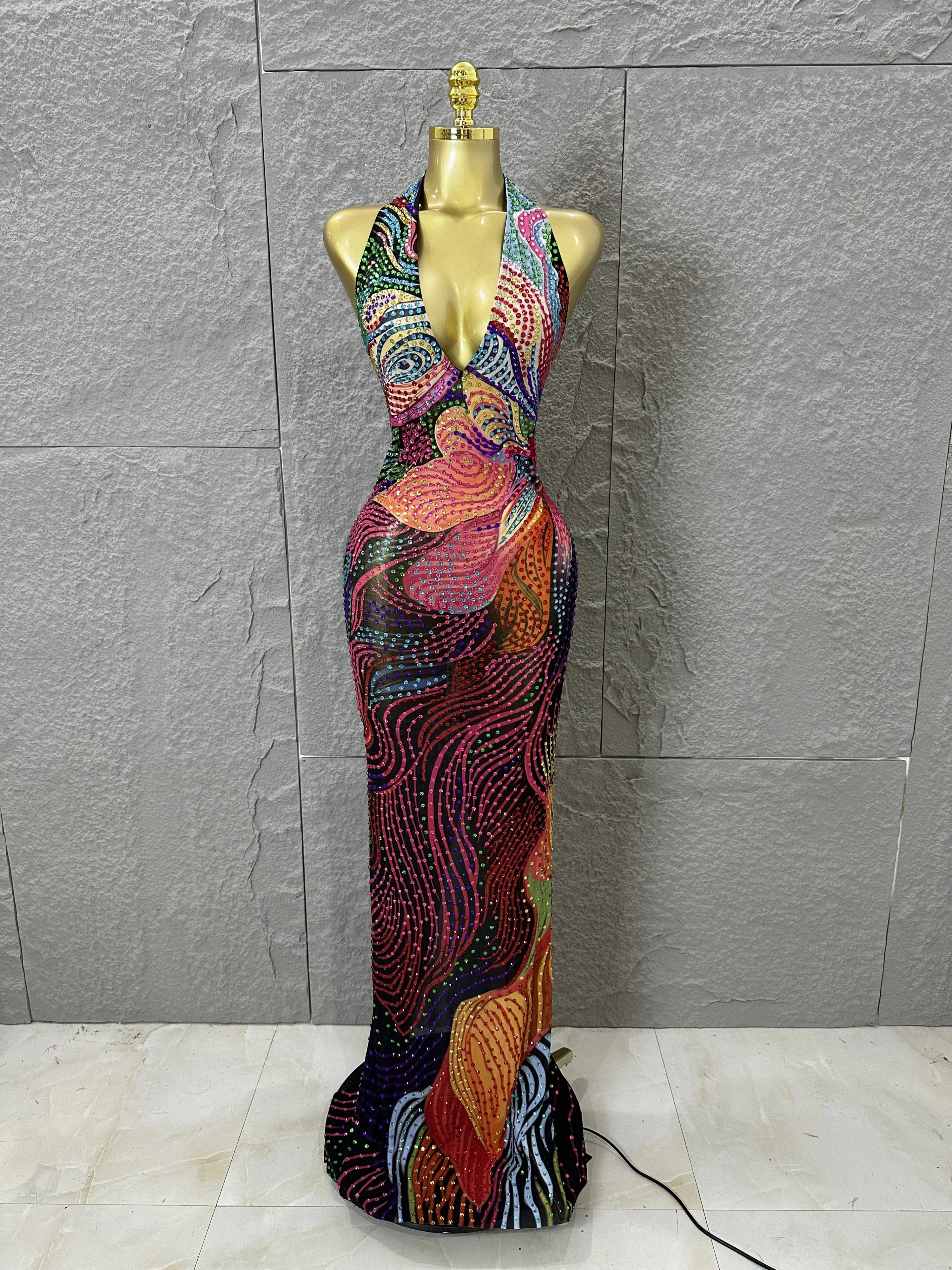 Rainbow Crystal Halter Gown