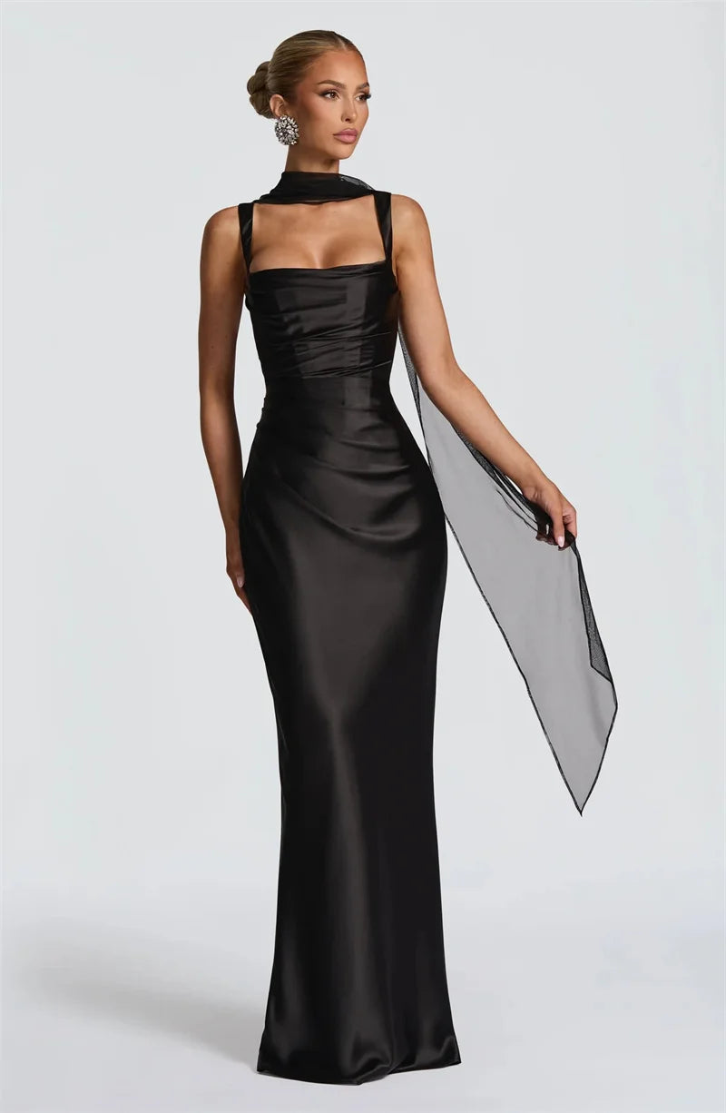 Solène Satin Halter Maxi