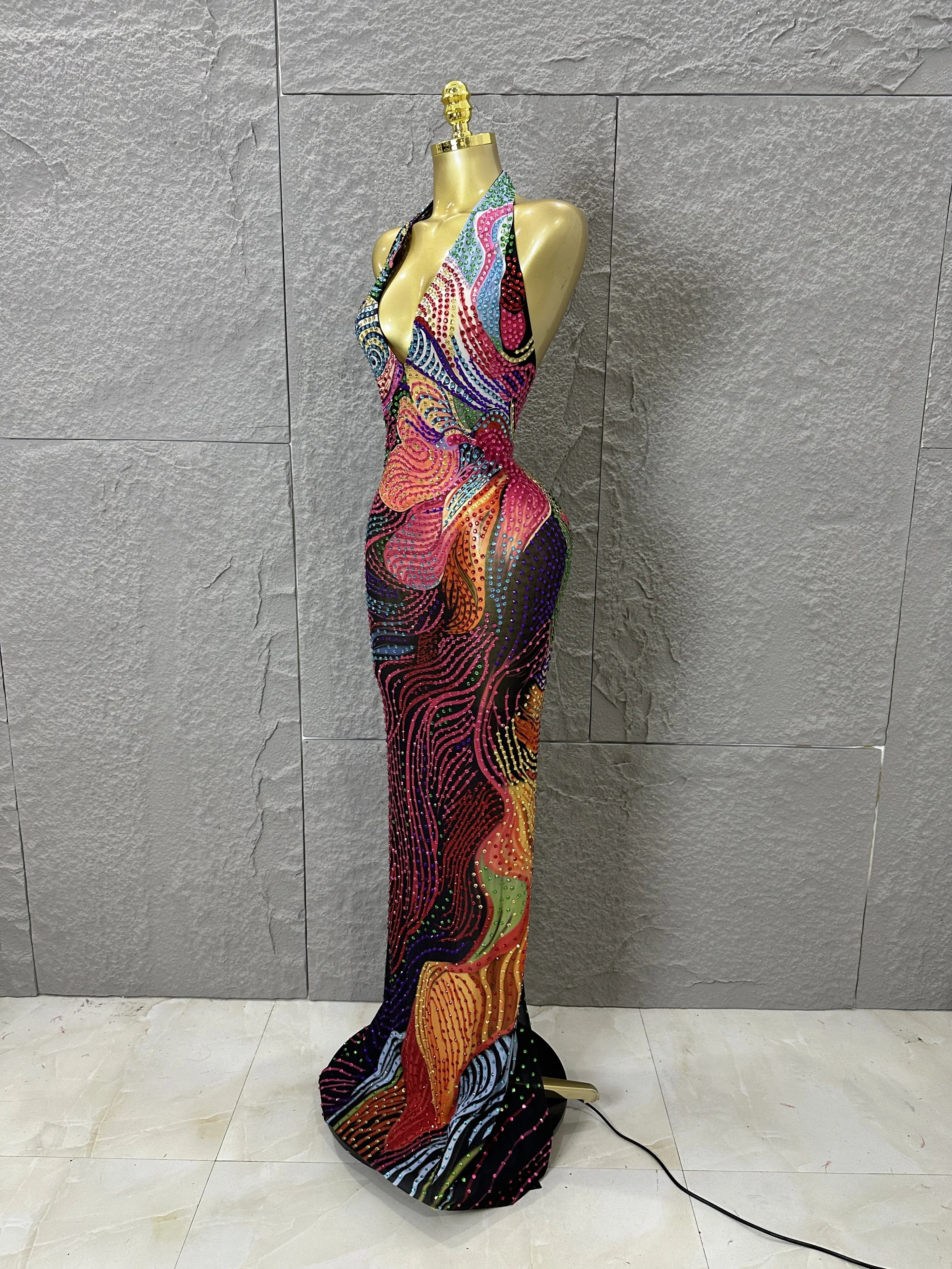 Rainbow Crystal Halter Gown