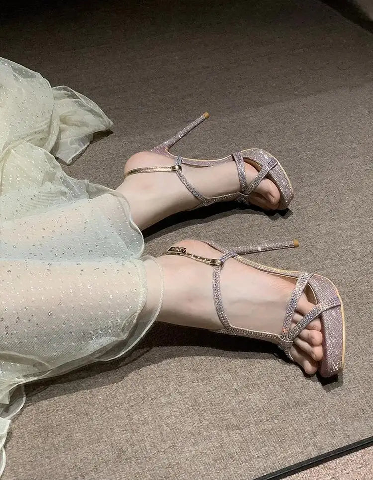 Diamanté Cross-Strap Heels