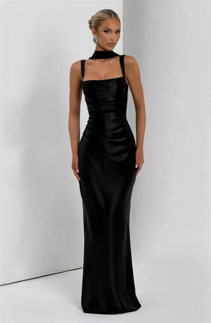 Solène Satin Halter Maxi