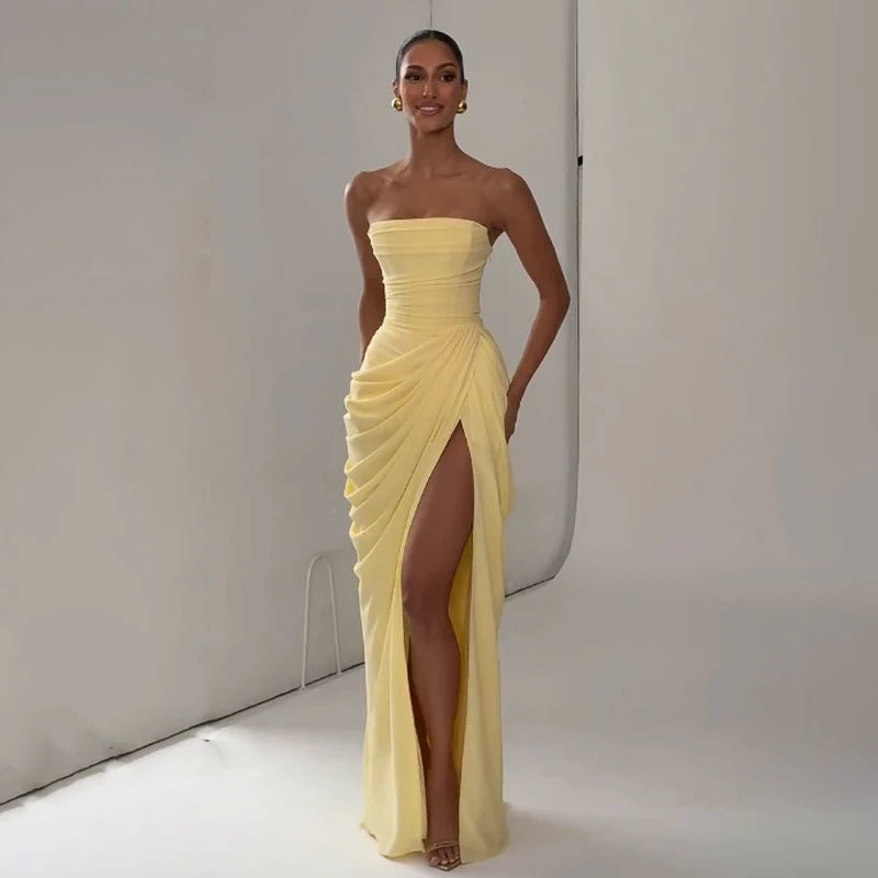 Blanche Pleated Strapless Gown