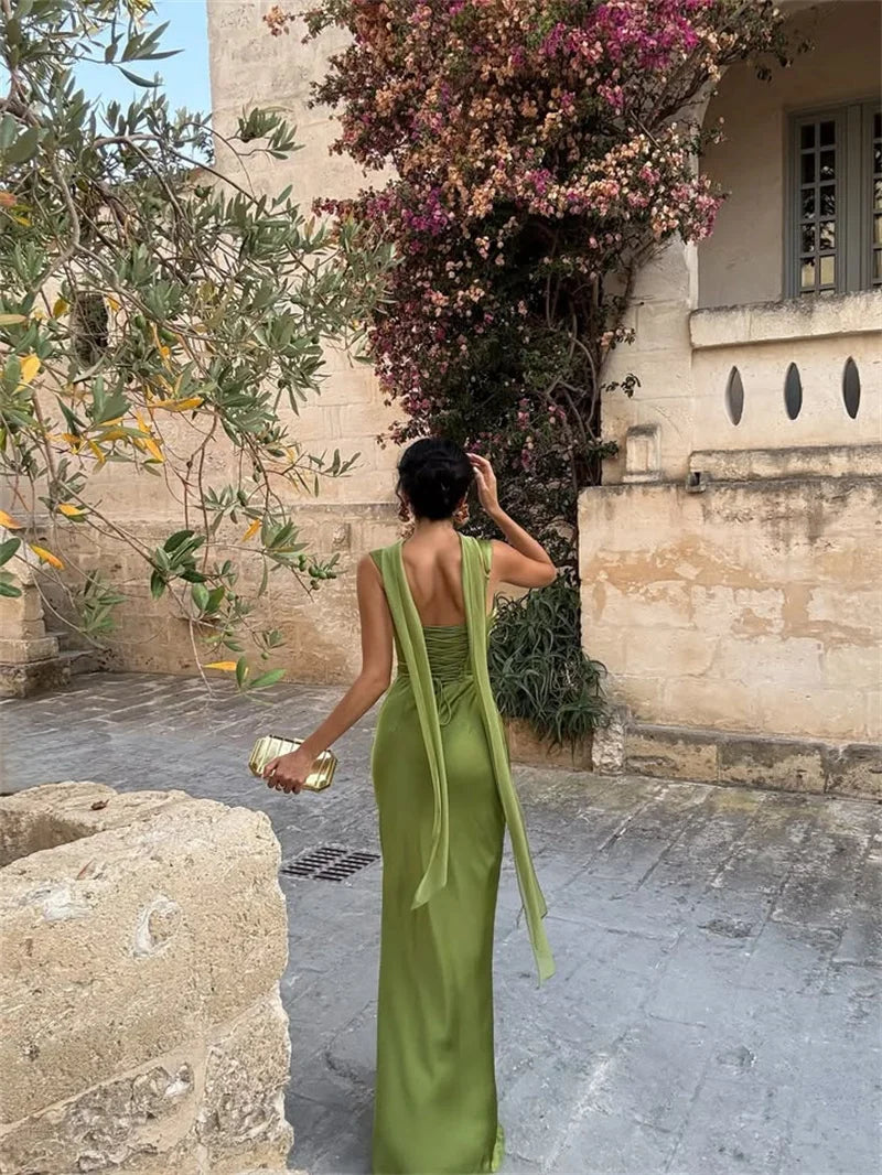 Solène Satin Halter Maxi