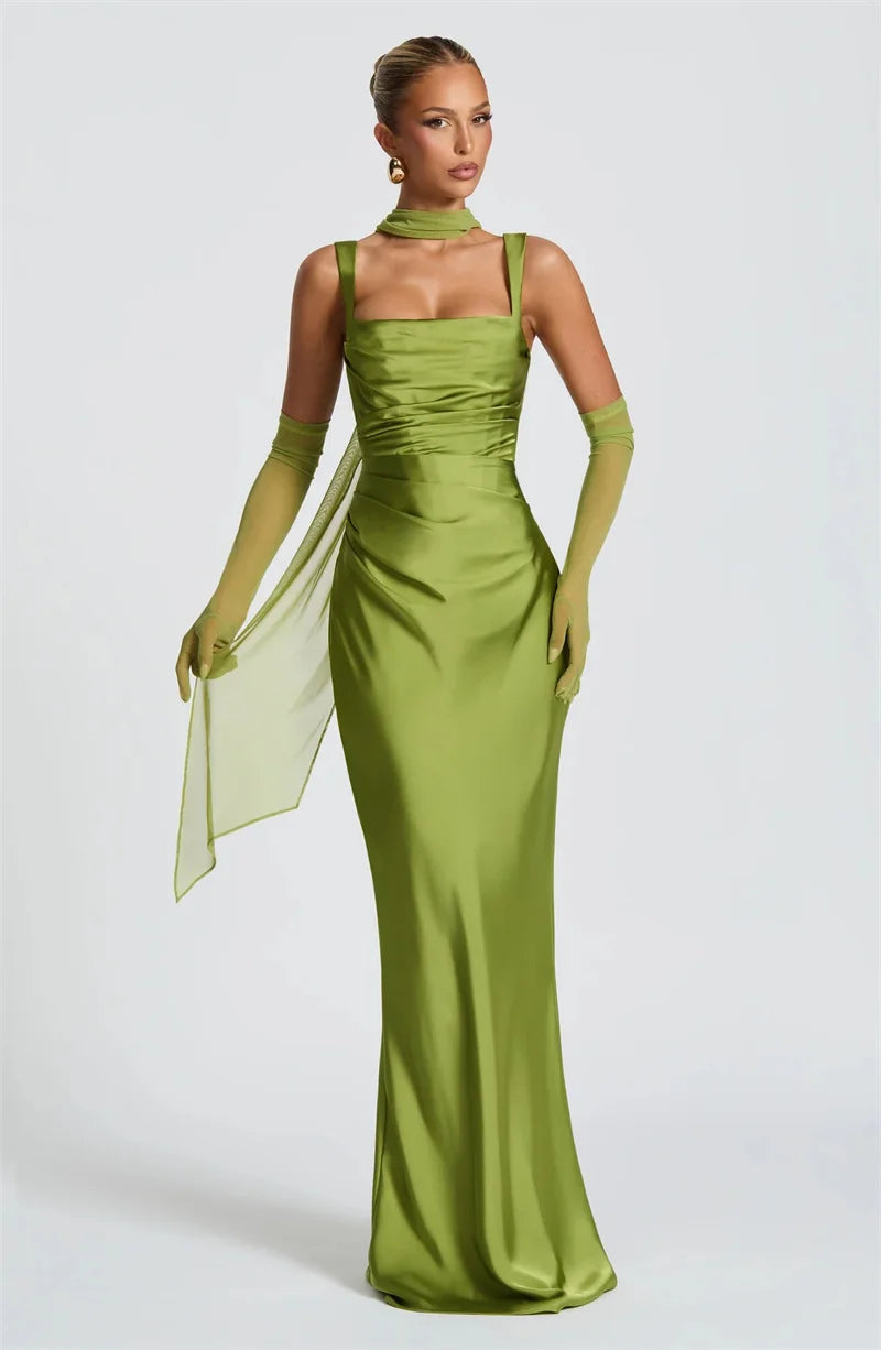 Solène Satin Halter Maxi