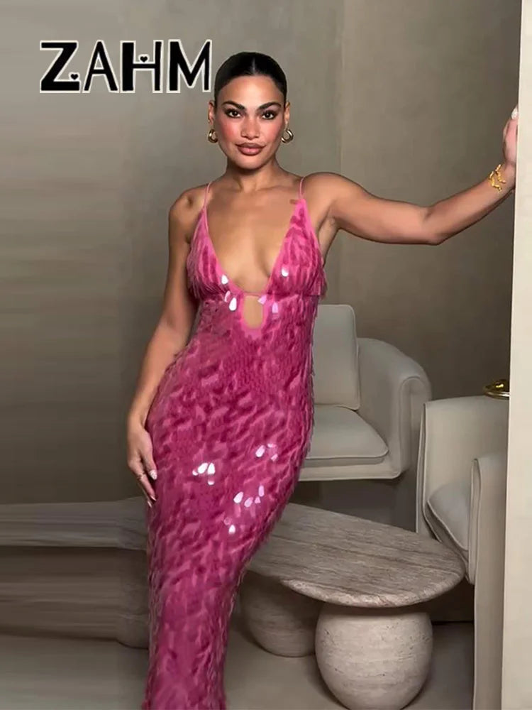 Roxanne Sequin Backless Gown