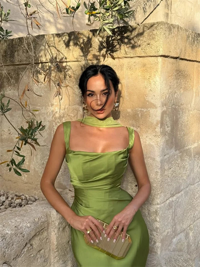 Solène Satin Halter Maxi
