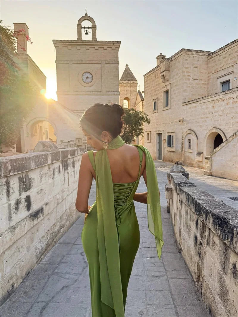 Solène Satin Halter Maxi