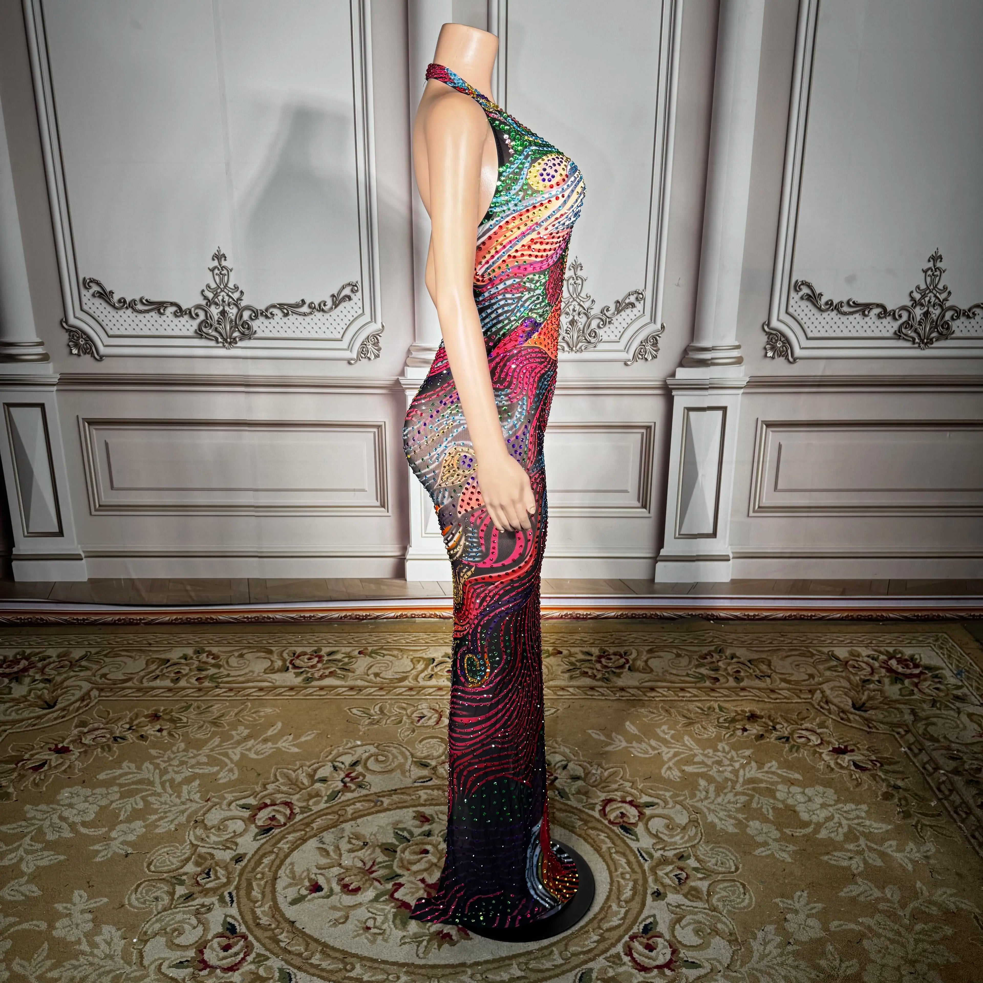 Nuit Rhinestone Mesh Gown