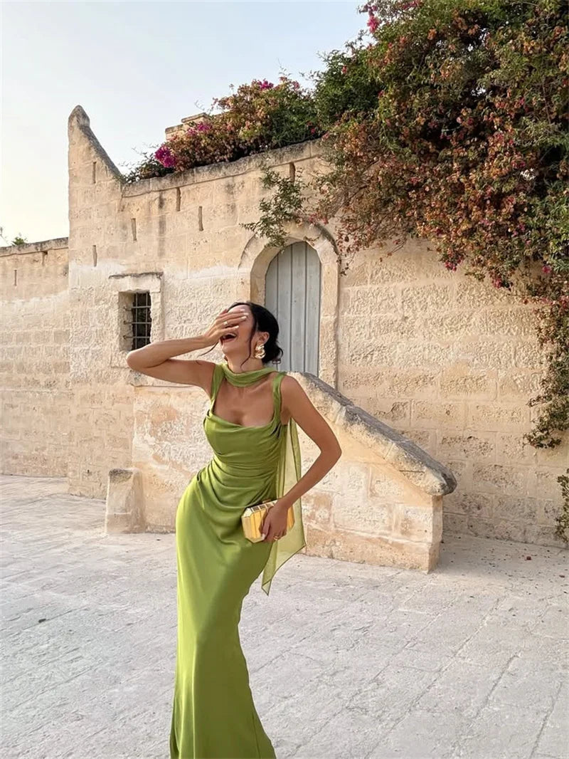 Solène Satin Halter Maxi