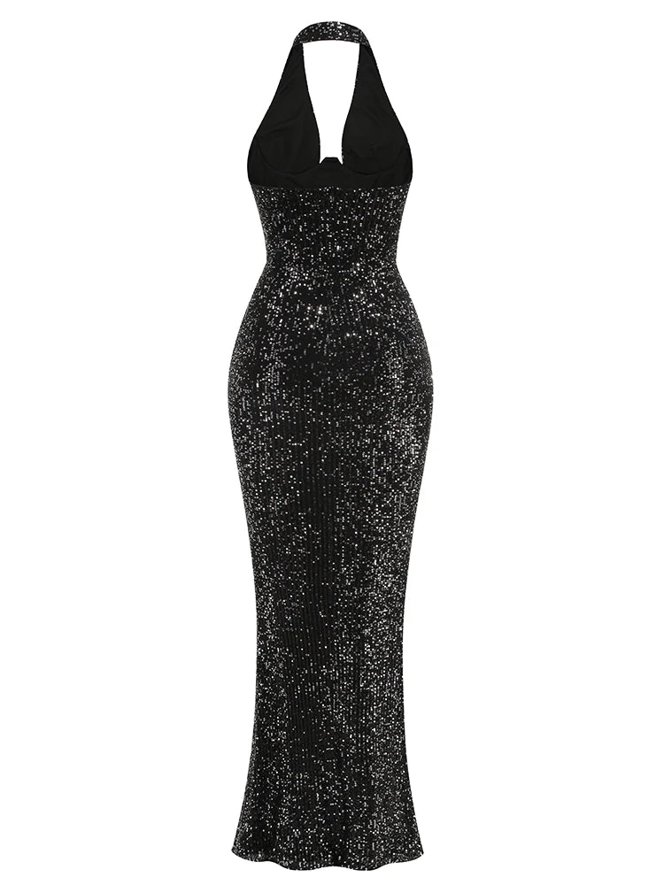 Jade Sequin Halter Gown