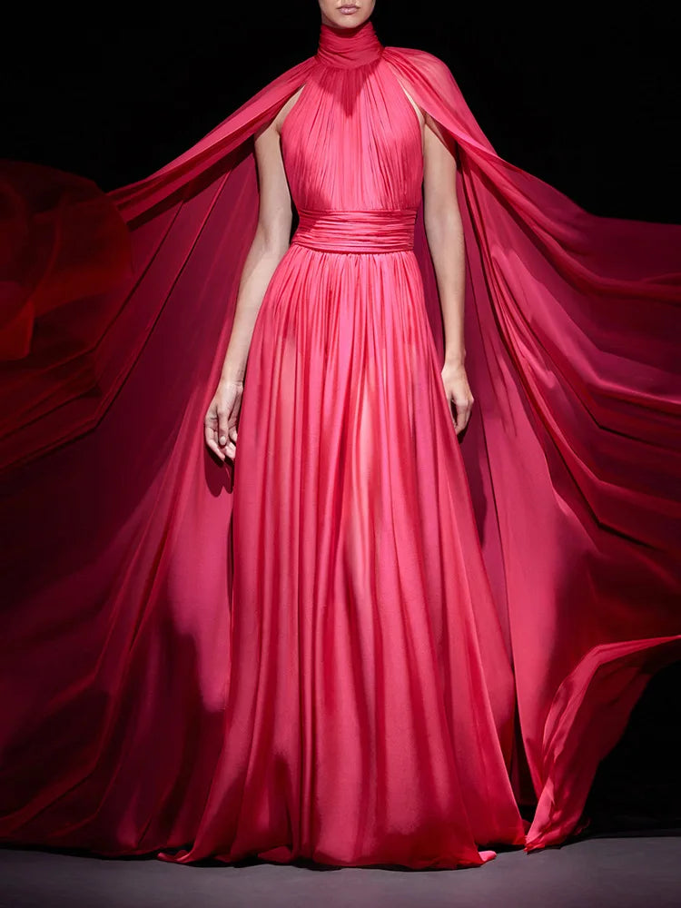 Fuchsia Cape Evening Gown