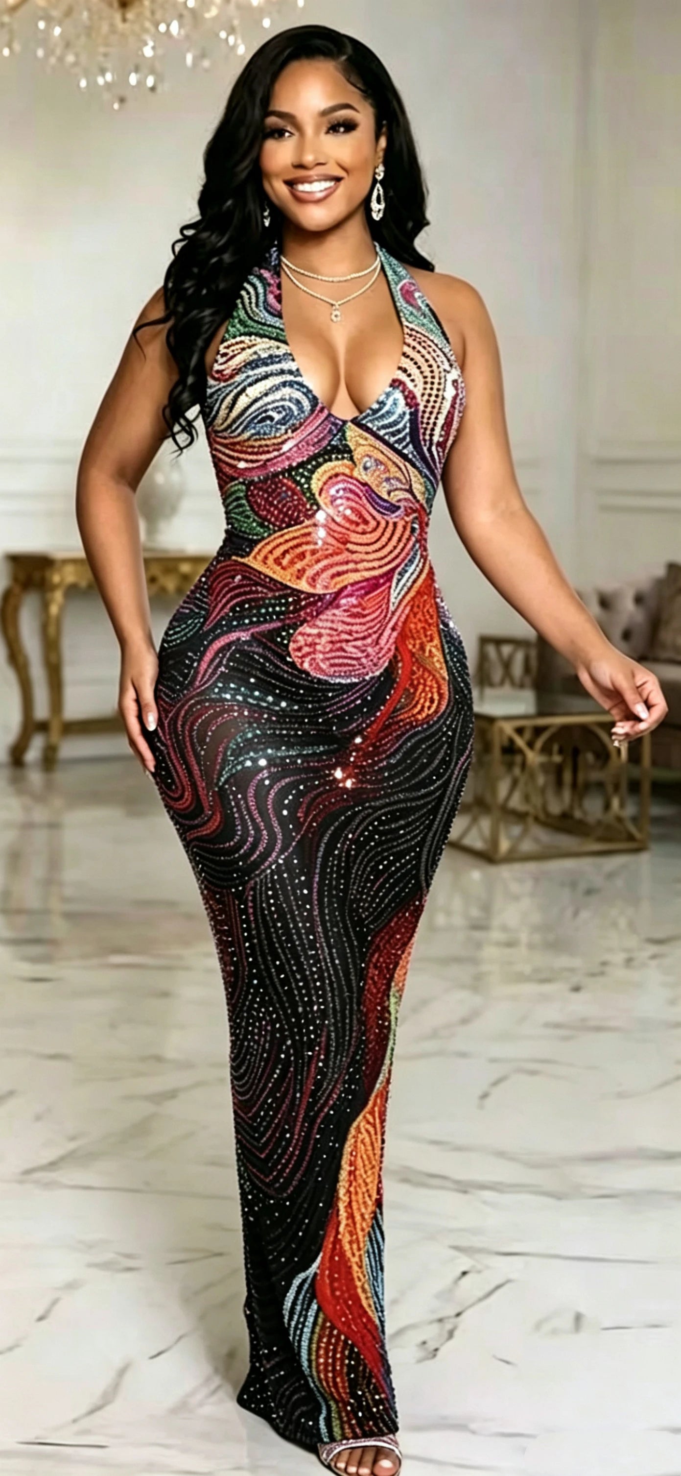 Nuit Rhinestone Mesh Gown