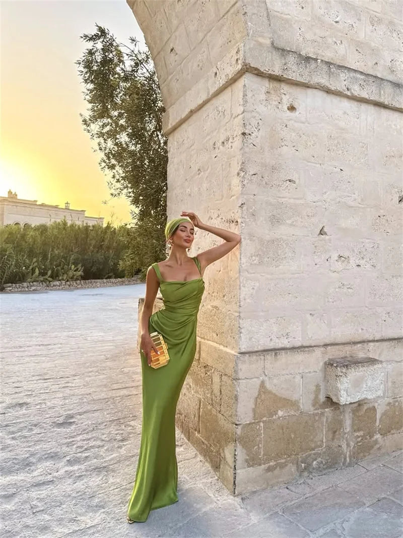 Solène Satin Halter Maxi