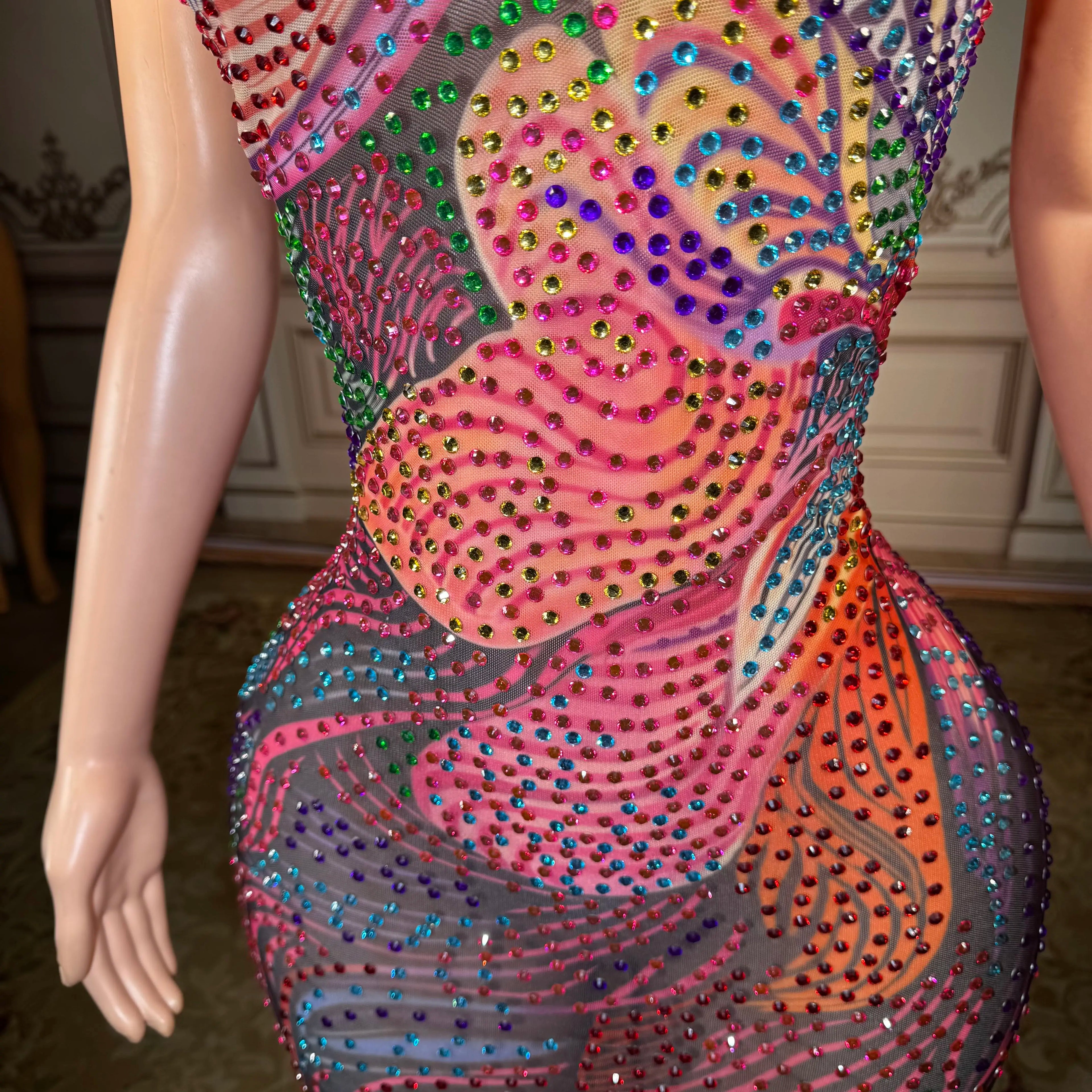 Nuit Rhinestone Mesh Gown