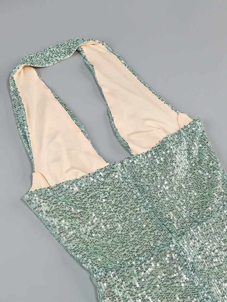 Jade Sequin Halter Gown