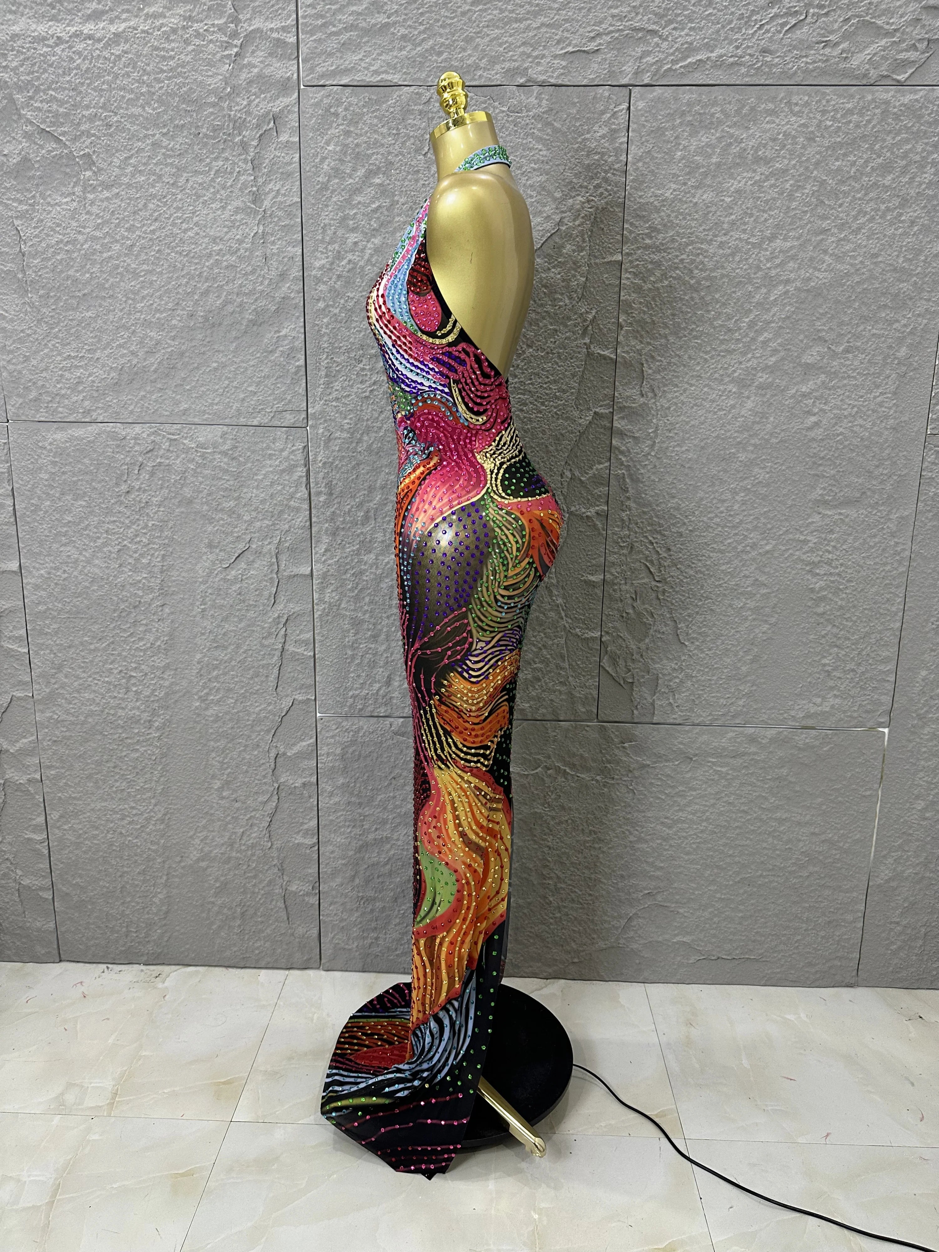 Rainbow Crystal Halter Gown