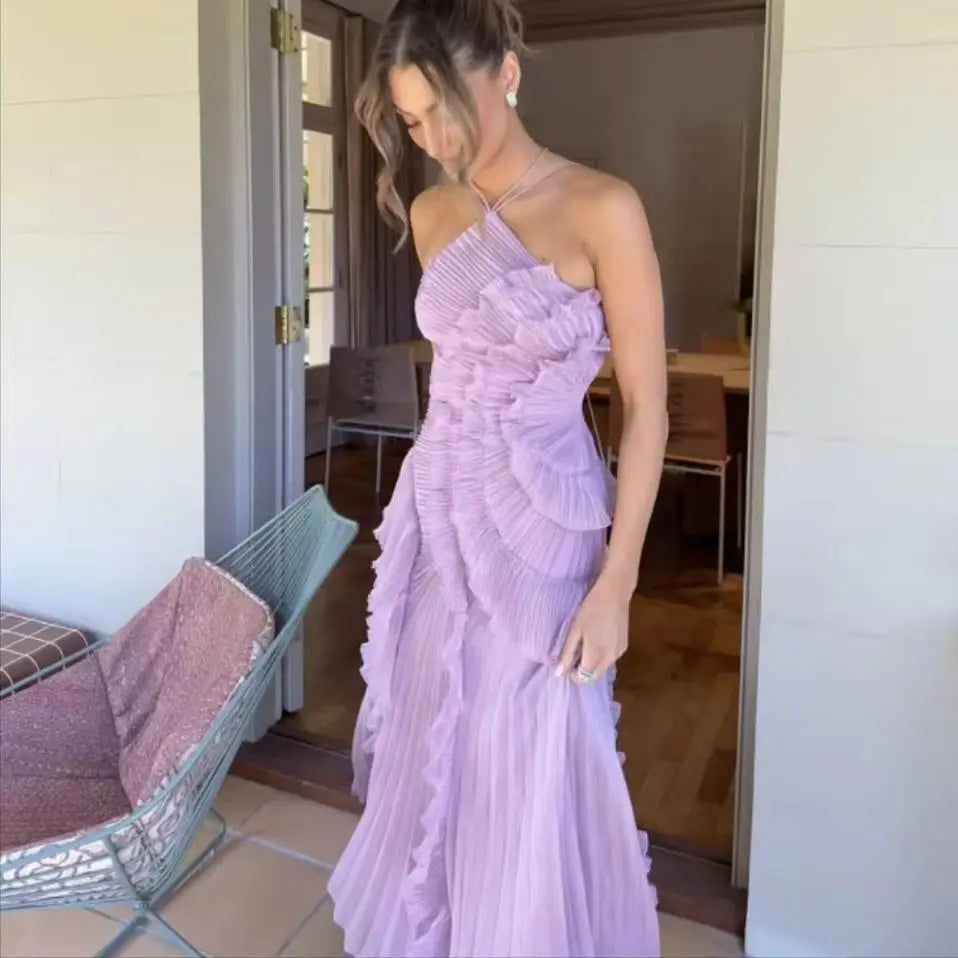 Elisse Ruffle Pleated Gown