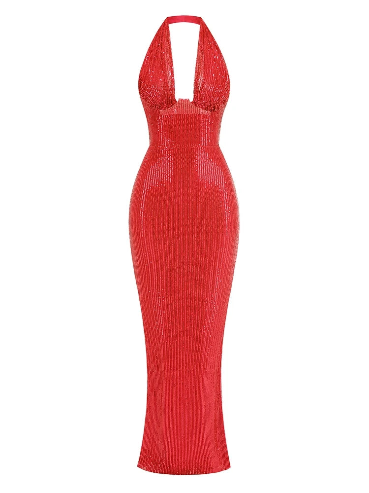 Jade Sequin Halter Gown