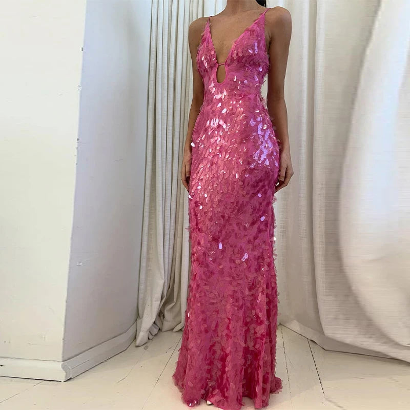 Roxanne Sequin Backless Gown