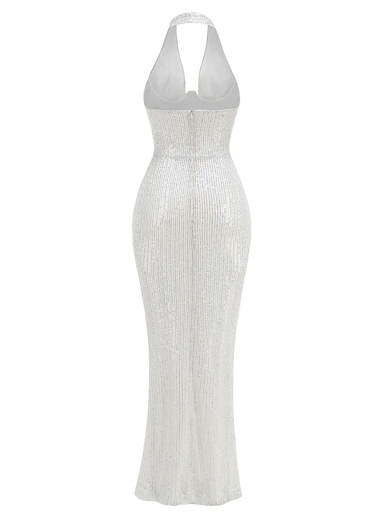Jade Sequin Halter Gown