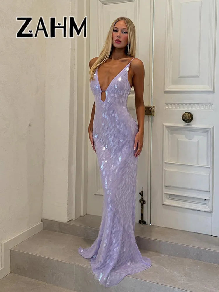 Roxanne Sequin Backless Gown