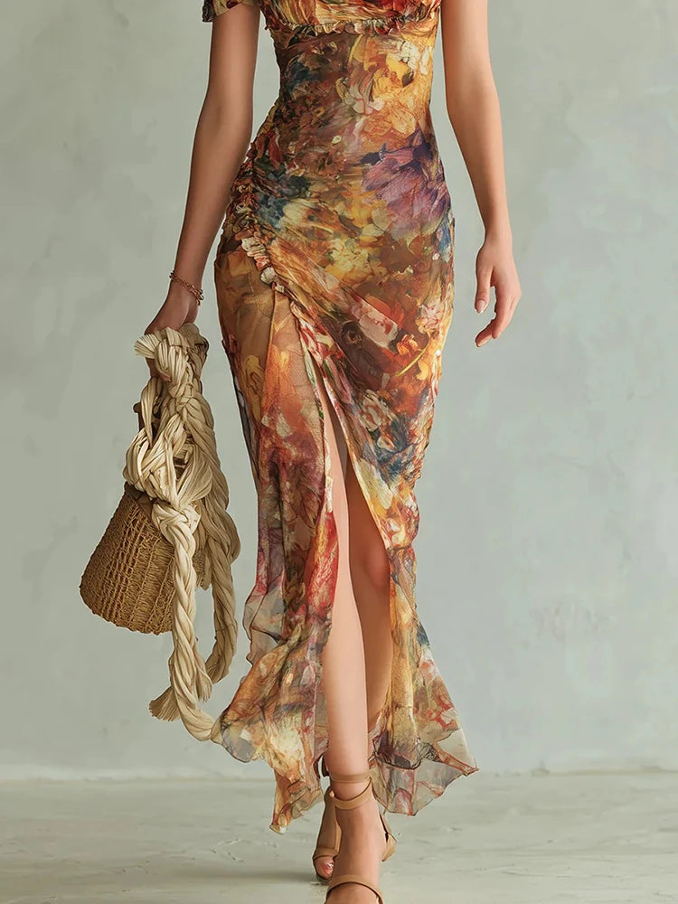 Elara Slit Print Maxi