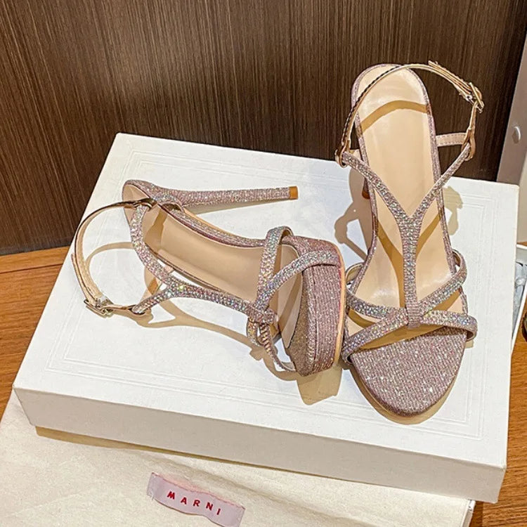Diamanté Cross-Strap Heels
