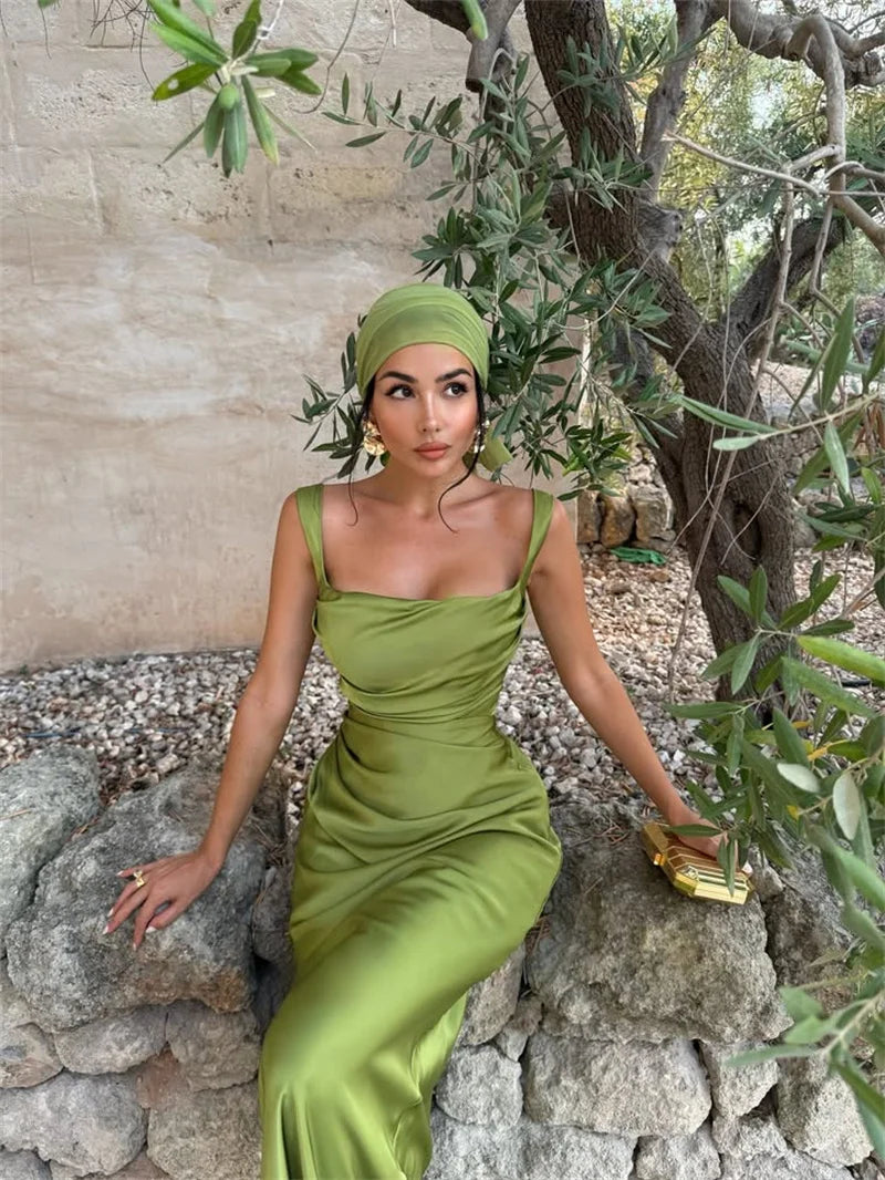Solène Satin Halter Maxi