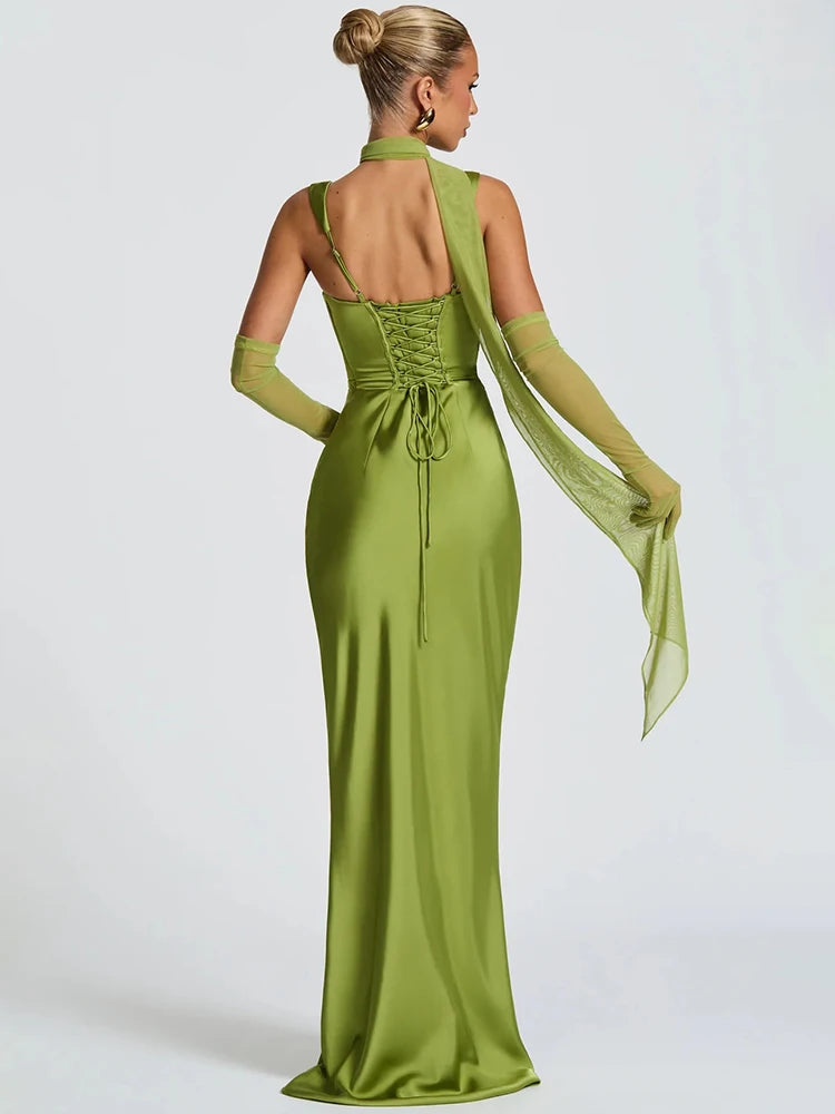Solène Satin Halter Maxi