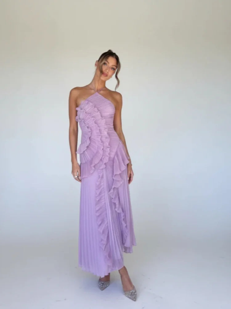 Luxe Pleated Halter Gown