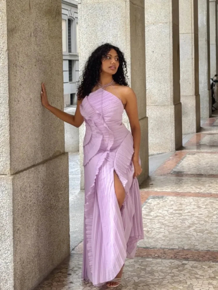 Luxe Pleated Halter Gown