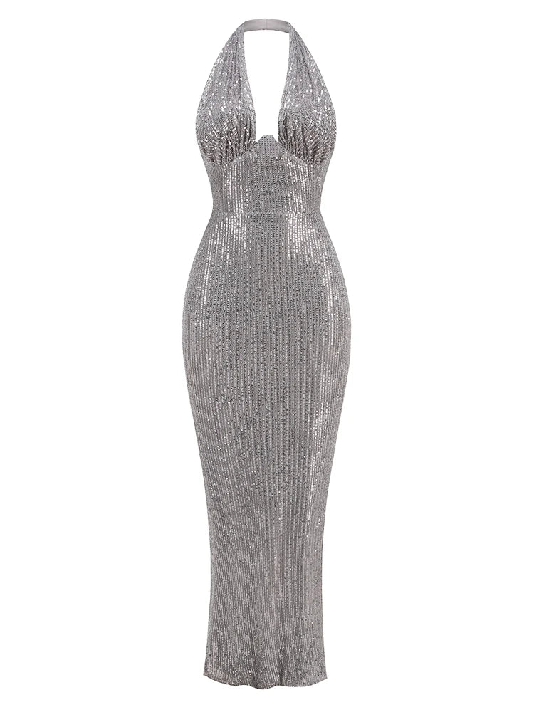 Jade Sequin Halter Gown