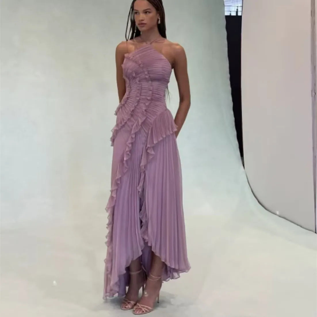 Elisse Ruffle Pleated Gown