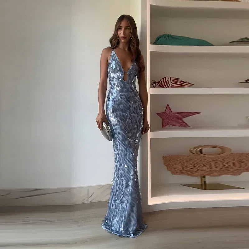 Roxanne Sequin Backless Gown