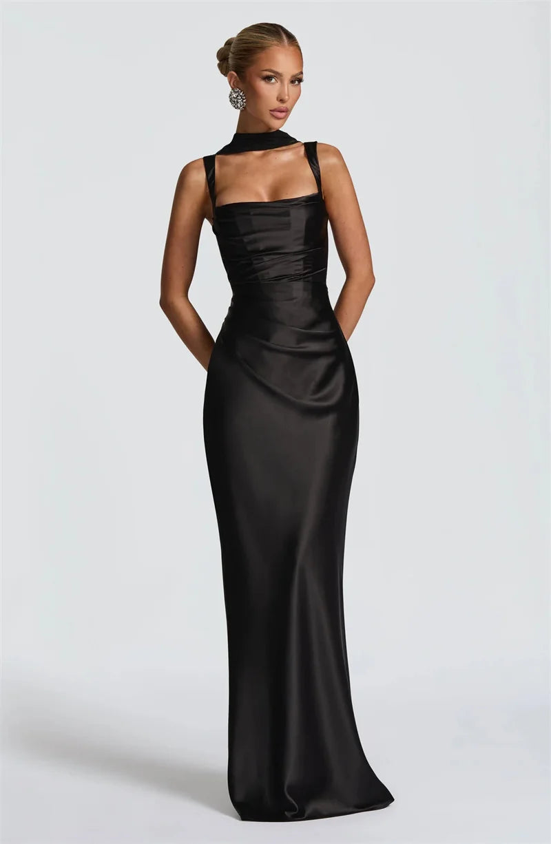 Solène Satin Halter Maxi
