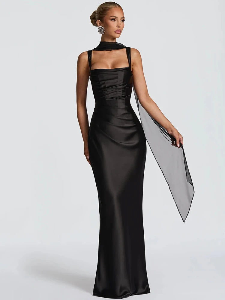 Solène Satin Halter Maxi