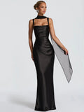 Solène Satin Halter Maxi