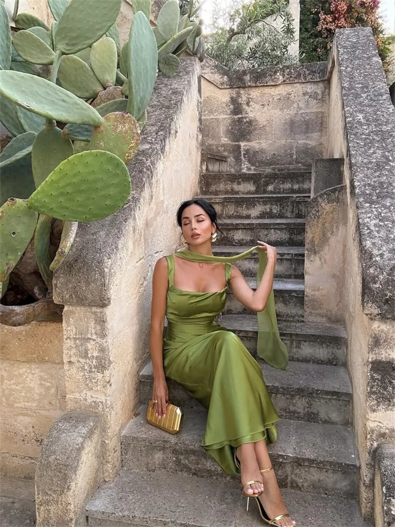 Solène Satin Halter Maxi