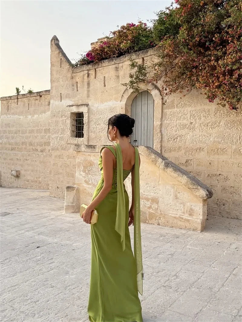 Solène Satin Halter Maxi