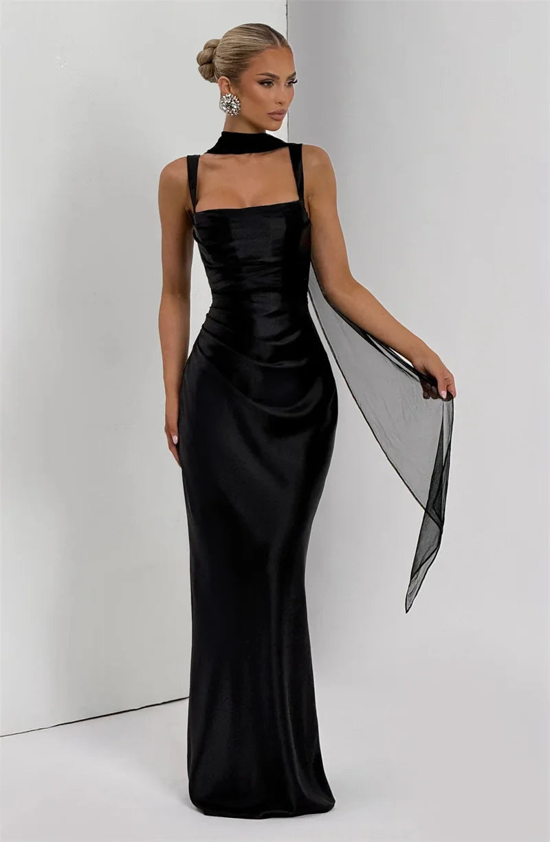 Solène Satin Halter Maxi