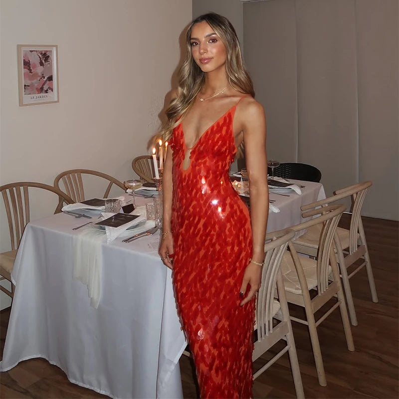 Roxanne Sequin Backless Gown