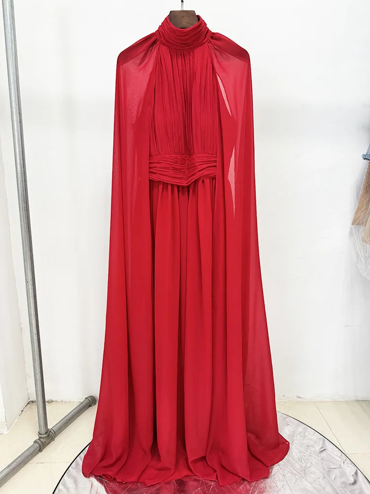 Fuchsia Cape Evening Gown