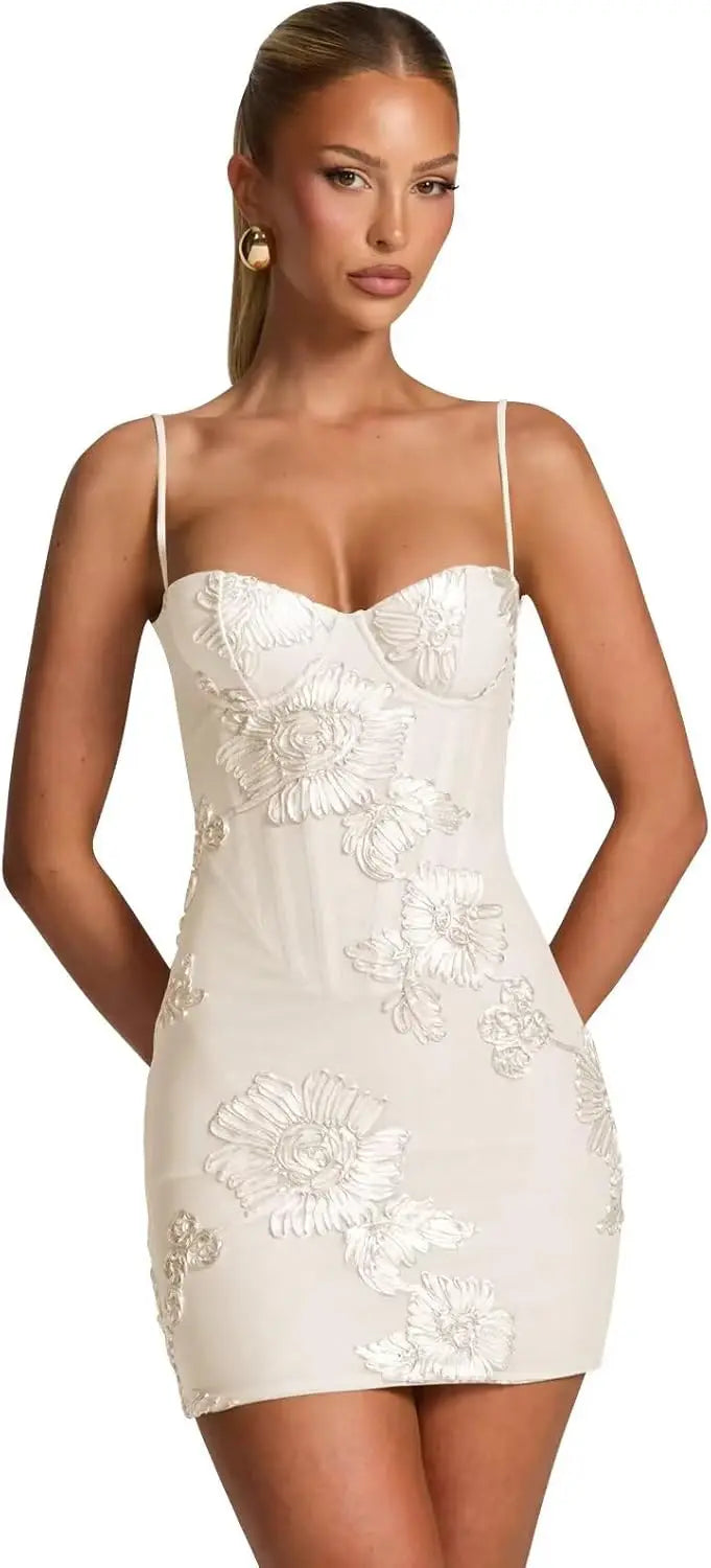 Pearl Embroidery Mini Gown