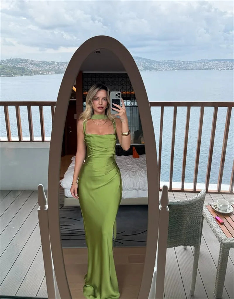 Solène Satin Halter Maxi