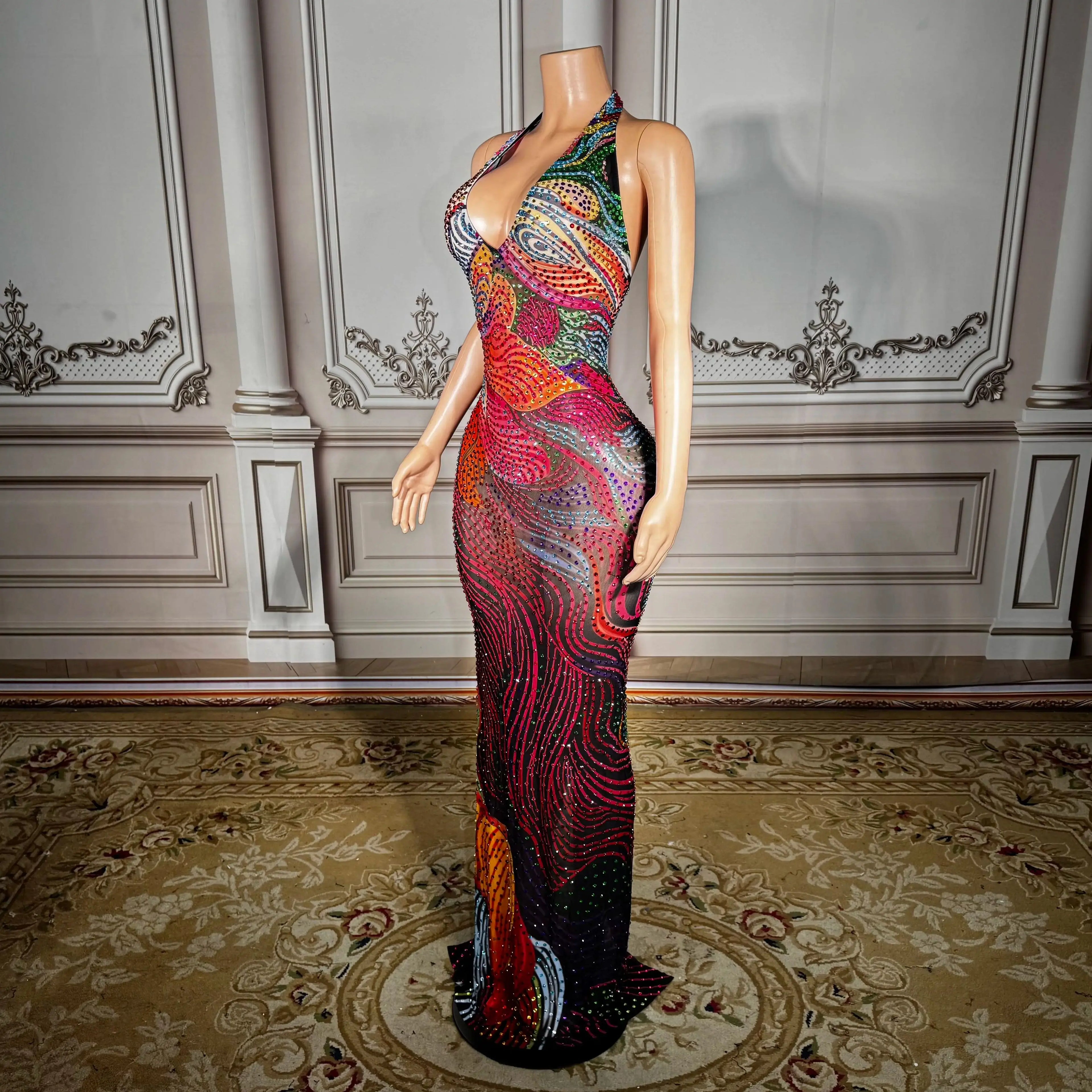 Nuit Rhinestone Mesh Gown
