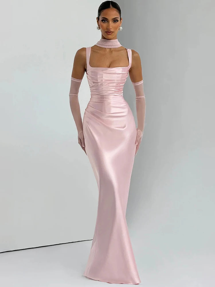 Solène Satin Halter Maxi