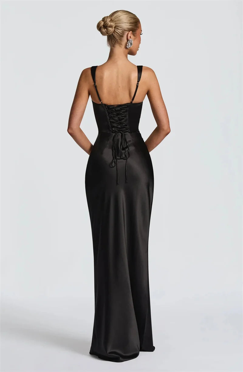 Solène Satin Halter Maxi
