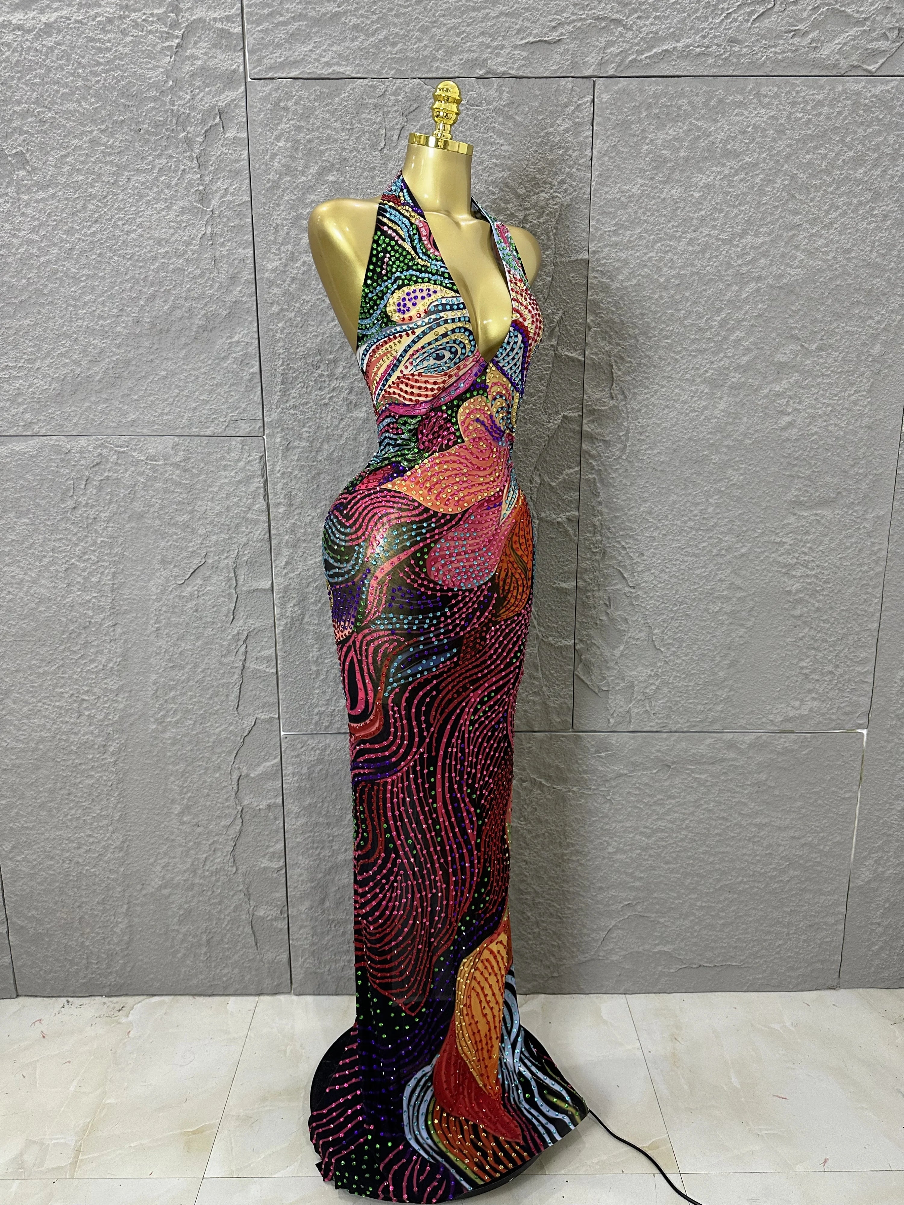Rainbow Crystal Halter Gown